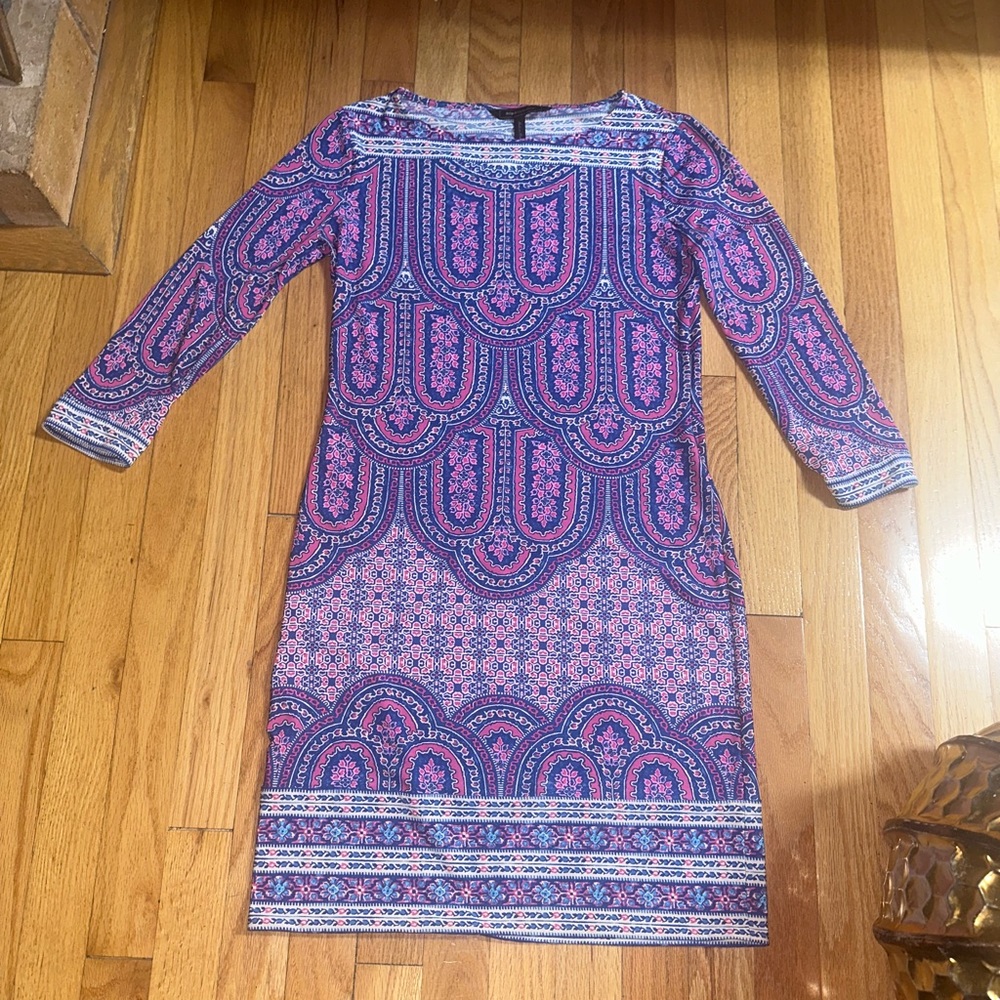 BCBGmaxazria Size XS Pink and Blue/Purple Patterned Dress
